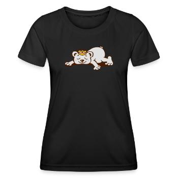 Un petit ours avec une couronne d'or dort - T-shirt sport Femme - noir - Devant - AI Model Female 172 light (172cm)