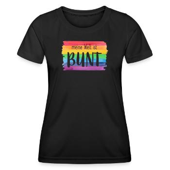 Meine Welt ist bunt Regenbogen fröhlich farbenfroh - Frauen Funktions-T-Shirt - Schwarz - Vorne - AI Model Female 172 light (172cm)