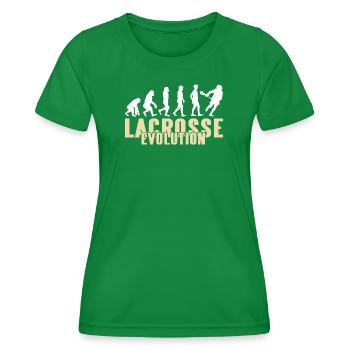 Lacrosse Evolution Funny Sports Humor Parody - Women's Functional T-Shirt - kelly green - Front - AI Model Female 172 dark (172cm)
