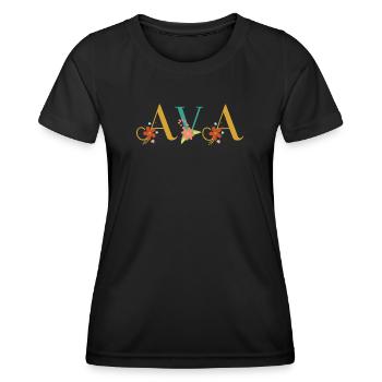 AVA Namenskunst mit gestickten Blumen - Frauen Funktions-T-Shirt - Schwarz - Vorne - AI Model Female 172 light (172cm)