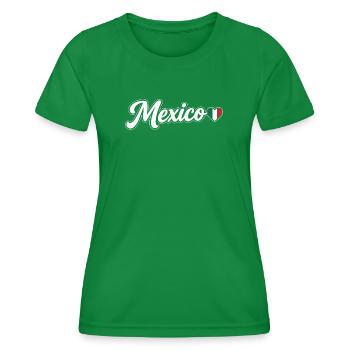 Mexiko-Drehbuch mit Flaggenherz-Fan Patriotisch - Frauen Funktions-T-Shirt - Kelly Green - Vorne - AI Model Female 172 dark (172cm)