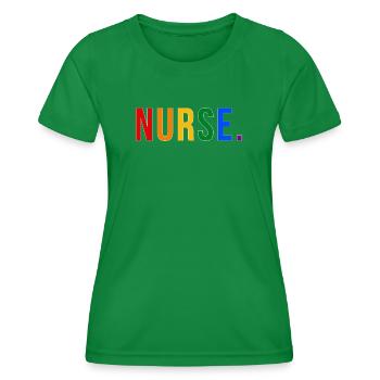 NURSE Rainbow Typography LGBTQ Pride Design - Frauen Funktions-T-Shirt - Kelly Green - Vorne - AI Model Female 172 dark (172cm)