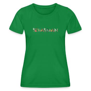 SEBASTIAN Name Art With Flowers Embroidered - Women's Functional T-Shirt - kelly green - Front - AI Model Female 172 dark (172cm)