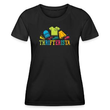 Thrift Shopper Thrifterista Thrift Store - Frauen Funktions-T-Shirt - Schwarz - Vorne - AI Model Female 172 light (172cm)