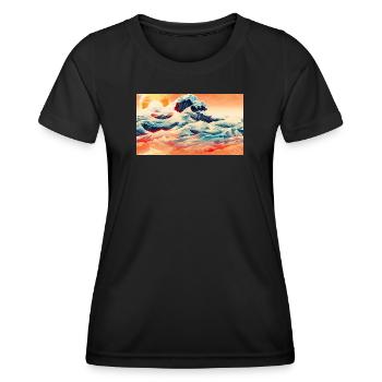 Wellen bei Sonnenuntergang in Ukiyoe - Frauen Funktions-T-Shirt - Schwarz - Vorne - AI Model Female 172 light (172cm)