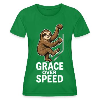 Bouldering Motivation – Grace Over Speed Gift - Women's Functional T-Shirt - kelly green - Front - AI Model Female 172 dark (172cm)