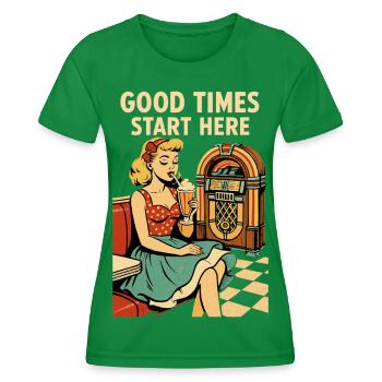 Retro 50s Diner Pin-Up Girl Milkshake Poster - Women's Functional T-Shirt - kelly green - Front - AI Model Female 172 dark (172cm)