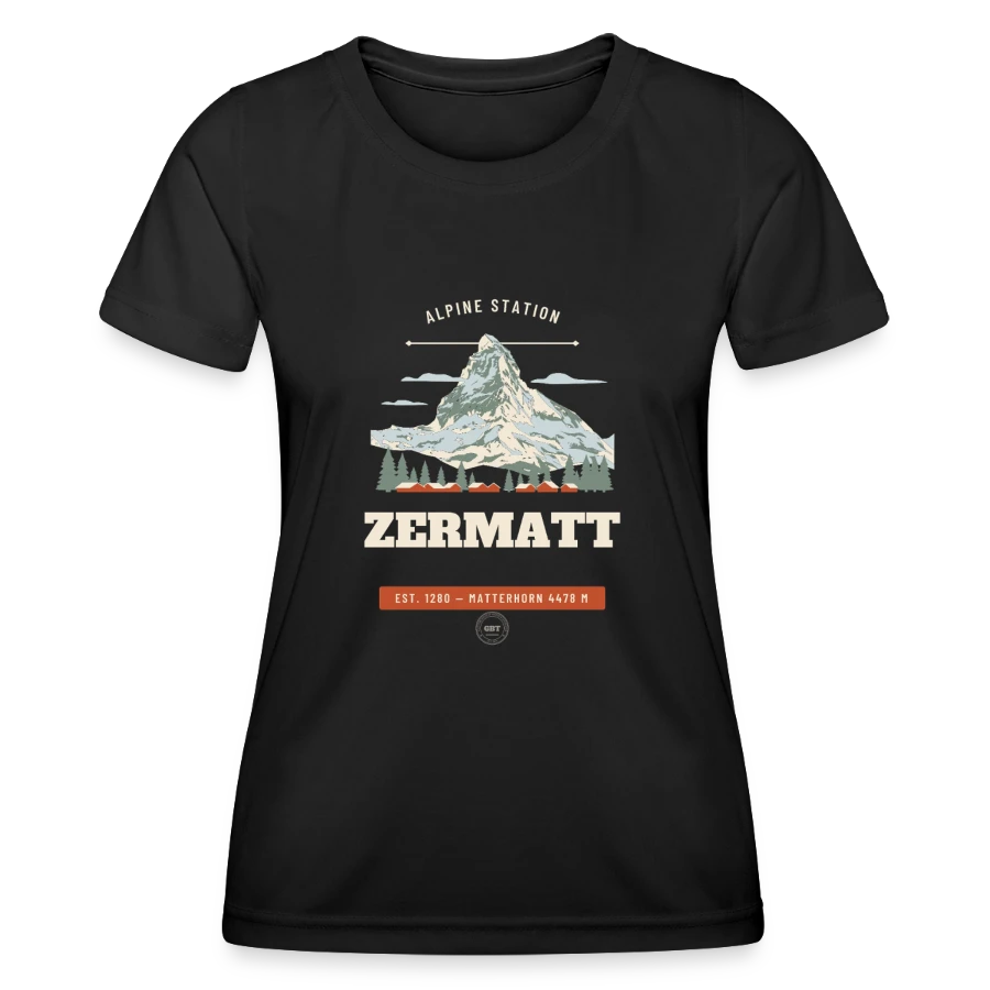 Zermatt badge on a women's functional t-shirt, black