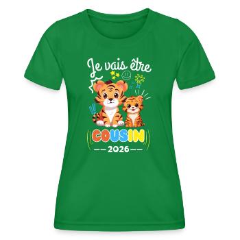 Je Vais Être Cousin 2026 Annonce Grossesse Tigre - T-shirt sport Femme - vert - Devant - AI Model Female 172 dark (172cm)