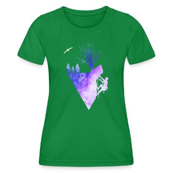 Rock Climbing Nature Watercolor Silhouette - Frauen Funktions-T-Shirt - Kelly Green - Vorne - AI Model Female 172 dark (172cm)