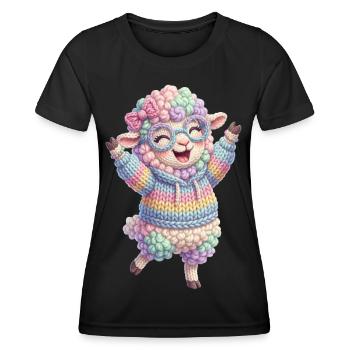 Schaf glücklich - Frauen Funktions-T-Shirt - Schwarz - Vorne - AI Model Female 172 light (172cm)