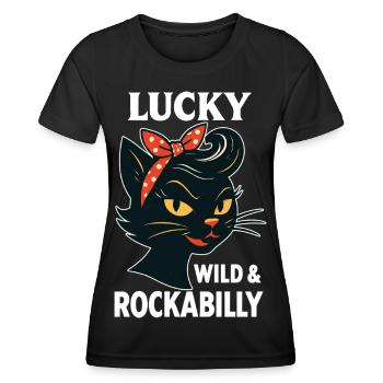 Lucky, Wild & Rockabilly : Black Retro Cat - T-shirt sport Femme - noir - Devant - AI Model Female 172 light (172cm)