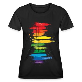 Dezentes und cooles Regenbogen-Design mit tropfender Pride-Flagge - Frauen Funktions-T-Shirt - Schwarz - Vorne - AI Model Female 172 light (172cm)