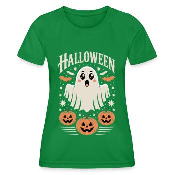 Scary Halloween ghost with pumpkins - Women's Functional T-Shirt - kelly green - Front - AI Model Female 172 dark (172cm)