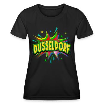 Düsseldorf Deutschland Stadt Pop Art Comic Kunst - Frauen Funktions-T-Shirt - Schwarz - Vorne - AI Model Female 172 light (172cm)