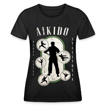 Aikido Kampfsport Kampfkunst Kämpfer Vintage Retro - Frauen Funktions-T-Shirt - Schwarz - Vorne - AI Model Female 172 light (172cm)