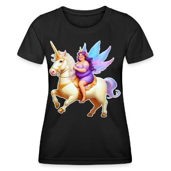 Cute Fat Good Mood Fairy with Unicorn - Women's Functional T-Shirt - black - Front - AI Model Female 172 light (172cm)
