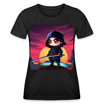 Niedlicher Ninja mit Katana im Sonnenuntergang - Frauen Funktions-T-Shirt - Schwarz - Vorne - AI Model Female 172 light (172cm)