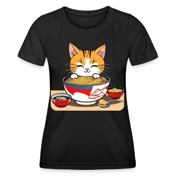 Niedliche asiatische Katze und Ramen Nudeln - Frauen Funktions-T-Shirt - Schwarz - Vorne - AI Model Female 172 light (172cm)