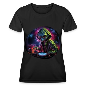 Alien DJ, Space DJ, Cosmic Beats, AlienCartoon, - Women's Functional T-Shirt - black - Front - AI Model Female 172 light (172cm)