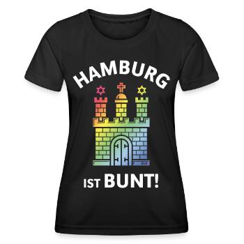 Hamburg Ist Bunt! (Hamburger Wappen / PNG) - Frauen Funktions-T-Shirt - Schwarz - Vorne - AI Model Female 172 light (172cm)