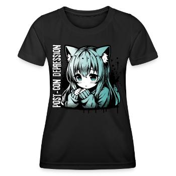 Anime Manga Girl // Post-Con Depression // AS008 - Women's Functional T-Shirt - black - Front - AI Model Female 172 light (172cm)