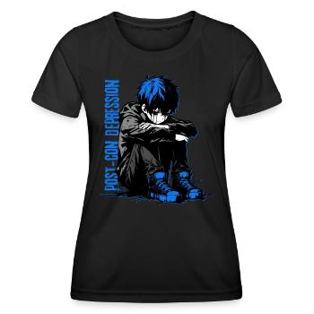Anime Manga Boy // Post-Con Depression // AS010 - Women's Functional T-Shirt - black - Front - AI Model Female 172 light (172cm)