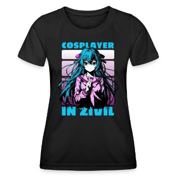 Anime Manga Girl // Cosplayer in zivil // AS011 - Frauen Funktions-T-Shirt - Schwarz - Vorne - AI Model Female 172 light (172cm)