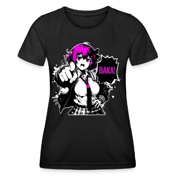 Anime Manga // Girl Calls BAKA! AS014 - Women's Functional T-Shirt - black - Front - AI Model Female 172 light (172cm)
