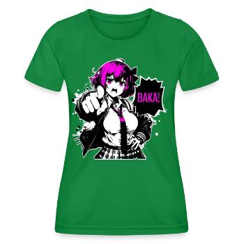 Anime Manga // Girl Calls BAKA! AS014 - Women's Functional T-Shirt - kelly green - Front - AI Model Female 172 dark (172cm)