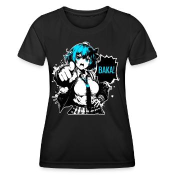 Anime Manga // Girl Calls BAKA! AS015 - Women's Functional T-Shirt - black - Front - AI Model Female 172 light (172cm)