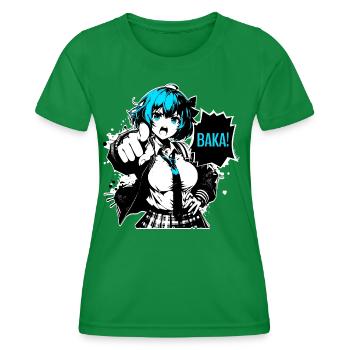 Anime Manga // Girl Calls BAKA! AS015 - Women's Functional T-Shirt - kelly green - Front - AI Model Female 172 dark (172cm)
