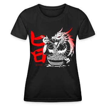 Anime Manga // Drache isst Ramen Suppe // AS018 - Frauen Funktions-T-Shirt - Schwarz - Vorne - AI Model Female 172 light (172cm)