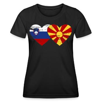 Slovénie Macédoine drapeau coeur utilisé - T-shirt sport Femme - noir - Devant - AI Model Female 172 light (172cm)
