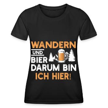 Wandern und Bier darum bin ich hier - Frauen Funktions-T-Shirt - Schwarz - Vorne - AI Model Female 172 light (172cm)