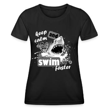 Keep Calm and Swim Faster | Retro Shark - Women's Functional T-Shirt - black - Front - AI Model Female 172 light (172cm)