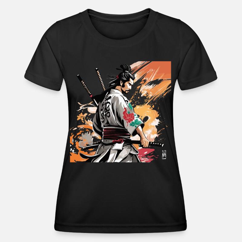 samurai with swords graphic - Women's Functional T-Shirt - black