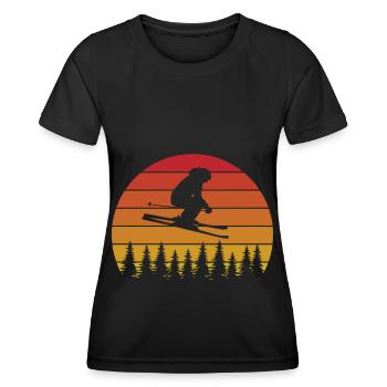 Design de skieur rétro avec coucher de soleil - T-shirt sport Femme - noir - Devant - AI Model Female 172 light (172cm)