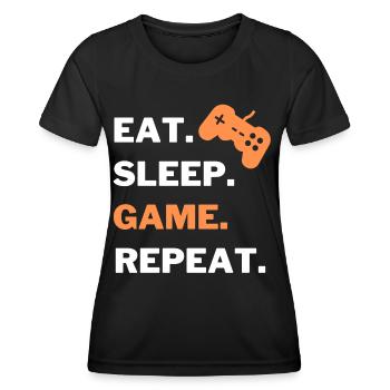 eat sleep game repeat gamer Tshirt - Frauen Funktions-T-Shirt - Schwarz - Vorne - AI Model Female 172 light (172cm)