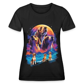 80's Vaporwave Airbrush Beagle Moon - Women's Functional T-Shirt - black - Front - AI Model Female 172 light (172cm)