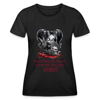 Come not closer! Gothic Girl mit blutenden Herzen - Frauen Funktions-T-Shirt - Schwarz - Vorne - AI Model Female 172 light (172cm)