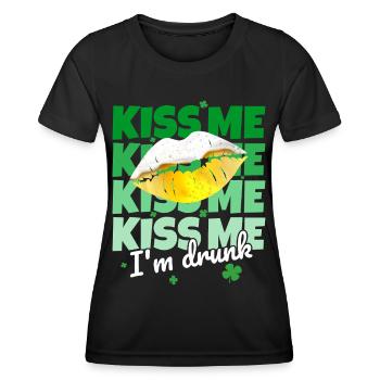 St. Patricks Day Kiss Me I m Drunk Spruch Lustig - Frauen Funktions-T-Shirt - Schwarz - Vorne - AI Model Female 172 light (172cm)