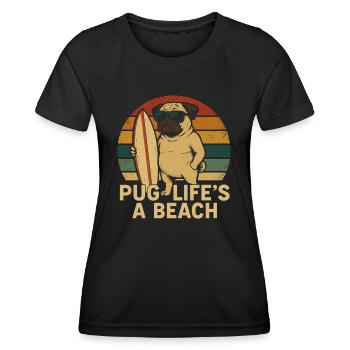 La vie de carlin est une plage – Carlin avec planche de surf - T-shirt sport Femme - noir - Devant - AI Model Female 172 light (172cm)