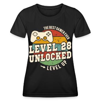 Stufe 28 freigeschaltet – 28. Jahrestag - Frauen Funktions-T-Shirt - Schwarz - Vorne - AI Model Female 172 light (172cm)