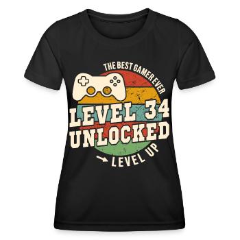 Level 34 unlocked - 34th anniversary - Women's Functional T-Shirt - black - Front - AI Model Female 172 light (172cm)