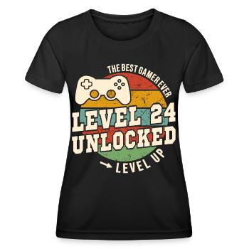 Stufe 24 freigeschaltet – 24. Jahrestag - Frauen Funktions-T-Shirt - Schwarz - Vorne - AI Model Female 172 light (172cm)