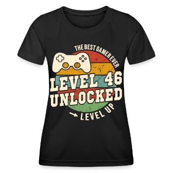 Niveau 46 débloqué - anniversaire 46 ans - T-shirt sport Femme - noir - Devant - AI Model Female 172 light (172cm)