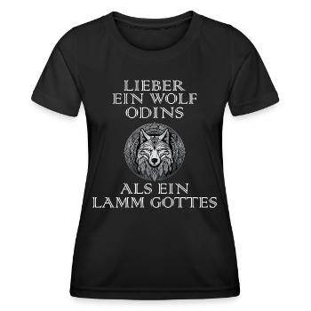 Walhalla Wolf Wölfe Odins Runen Nordischer Kompass - Frauen Funktions-T-Shirt - Schwarz - Vorne - AI Model Female 172 light (172cm)