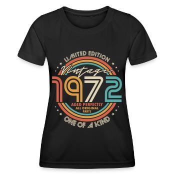 50e anniversaire né en 1972 Vieilli parfaitement - T-shirt sport Femme - noir - Devant - AI Model Female 172 light (172cm)