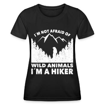 Wandern Im Not Afraid Of Wild Animals Trekking - Frauen Funktions-T-Shirt - Schwarz - Vorne - AI Model Female 172 light (172cm)
